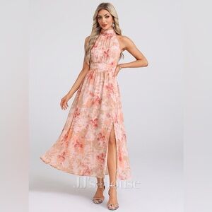 JJ’s House A-line Halter High Neck Midi Floral Cocktail Dress - Women’s L